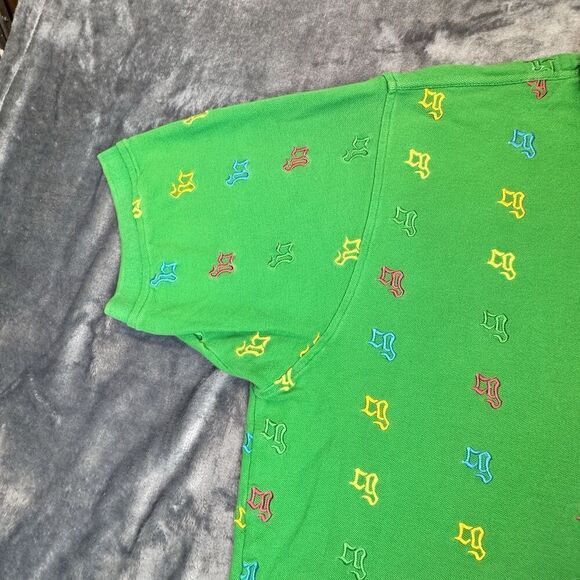 Vintage COOGI Sz XL Polo Shirt Y2K 90s Retro Embroidered Logo All Over Green - Picture 7 of 15